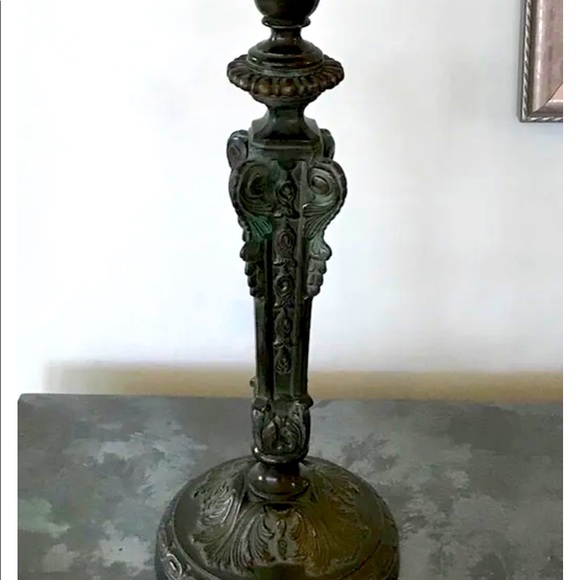 Black & Verdigris Metal Candlesticks use with or without Clear Glass Globes NEW - Picture 6 of 7